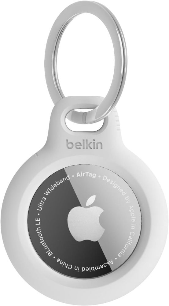 Belkin F8W973 AirTag Case with Key Ring (Secure Holder Protective Cover for Air Tag with Scratch Resistance Accessory) - White