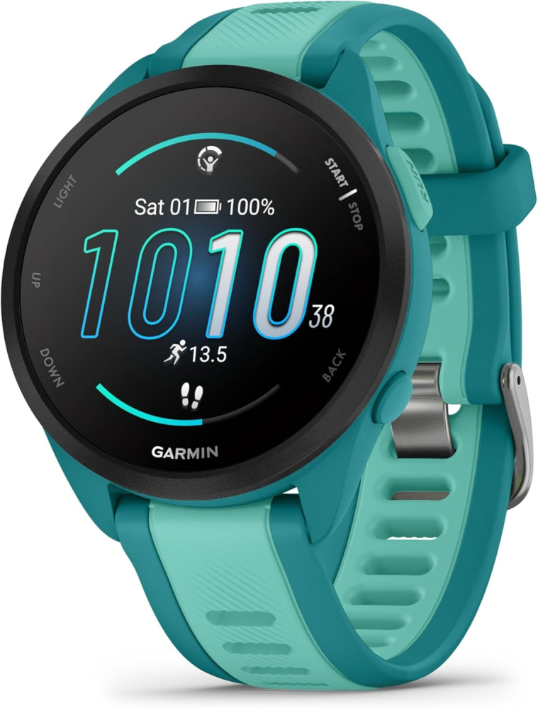 Garmin Forerunner 165 Music GPS 43mm Running Smartwatch, Lightweight, AMOLED Touchscreen, Advanced Training & Insights, Safety & Tracking Features, up to 11 days Battery Life, Aqua