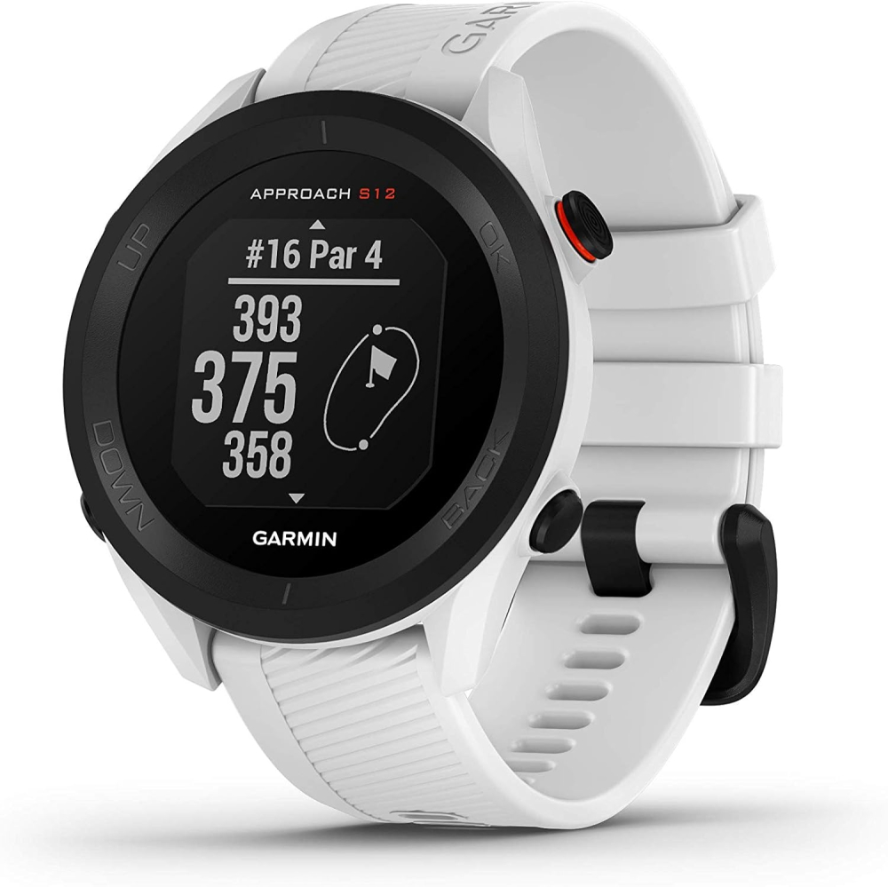 Garmin Approach S12 GPS 44mm Golf watch, essential on course features, pre loaded with 43,000 courses, up to 30 hours in GPS mode, White