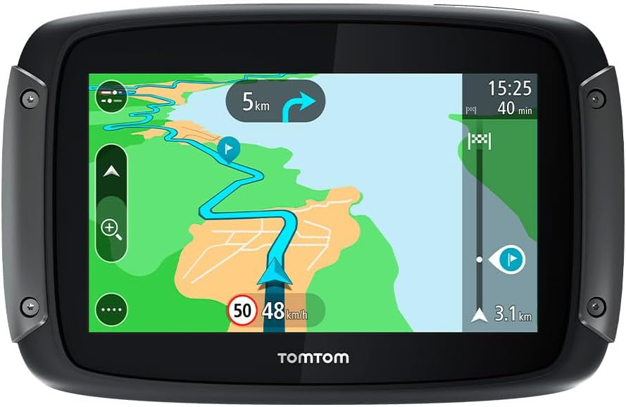 TomTom Motorcycle Sat Nav Rider 500 (4.3 Inch, with Motorcycle Specific Winding and Hilly Roads, Updates via Wi-Fi, TomTom Traffic and Speed Cams, EU Maps)