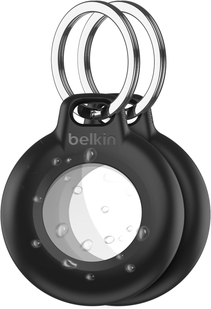Belkin Waterproof Apple AirTag Secure Holder with Key Ring, Durable Scratch-Resistant AirTag Case, Protective AirTag Keychain Accessory for Keys, Pets, Luggage, Backpacks, and More - Black (2-pack)