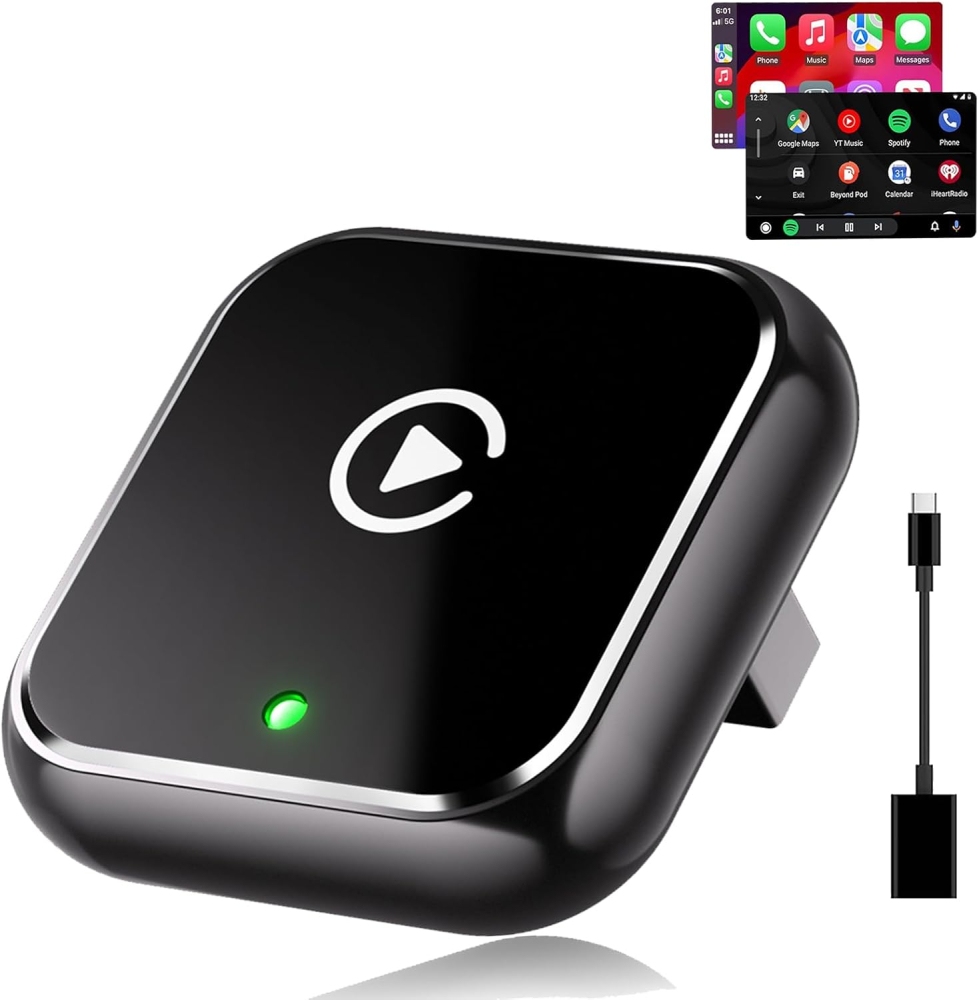2 in 1 Wireless Adapter for Apple CarPlay/Android Auto, 2025 Upgrade Plug and Play Mini CarPlay & Android Auto OTA Dongle for iPhone/Android and 927+ Cars, Bluetooth 5.3 & WiFi 6, No Lag