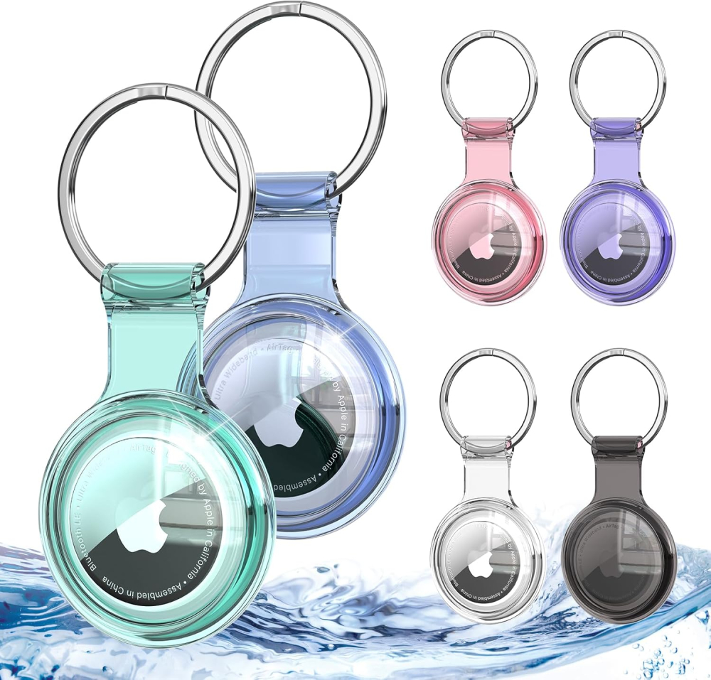 Alyvisun Airtag Holder [6 Pack], Full-Sealed Waterproof AirTag Keyring, Colored Transparency Airtag Case, 360-degree Protection