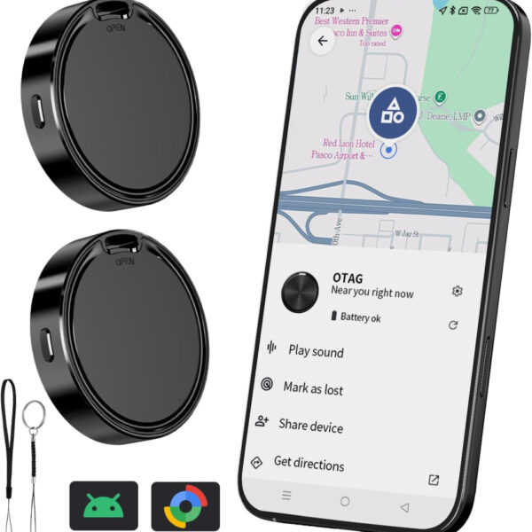 Android Tracker Tags 2 Pack Compatible with Google Find Hub App (Android Only) Smart Tag Key Tracker and Item Locator for Wallets, Backpack, Suitcases-Black