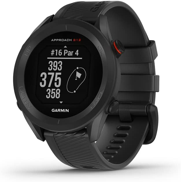 Garmin Approach S12 GPS 44mm Golf watch, essential on course features, pre loaded with 43,000 courses, up to 30 hours in GPS mode, Black