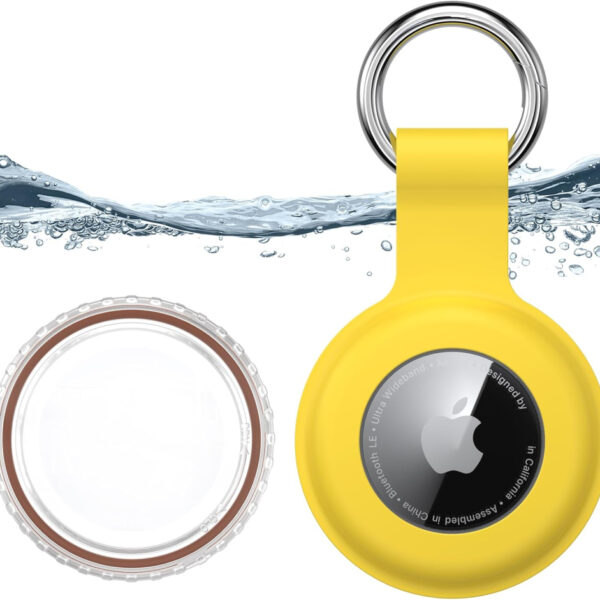 Waterproof for Apple Air Tag Secure Holder with Key Ring, Durable Scratch-Resistant AirTag Case, Protective AirTag Keychain Accessory for Keys, Pets, Luggage, Backpacks, and More (Yellow)