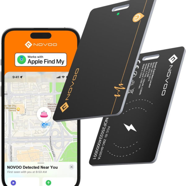NOVOO Wallet Tracker Card, Rechargeable Wallet Finder (Wireless Charging), Bluetooth Tracking Card - 1.9mm Thin, IP68 Waterproof(Only IOS, Apple Find My) Anti-loss GPS Air Tag for Passports, Luggage