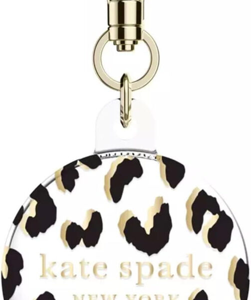 Kate Spade New York AirTag Holder with Gold Ring Clip - Protective Case for Apple AirTag - City Leopard