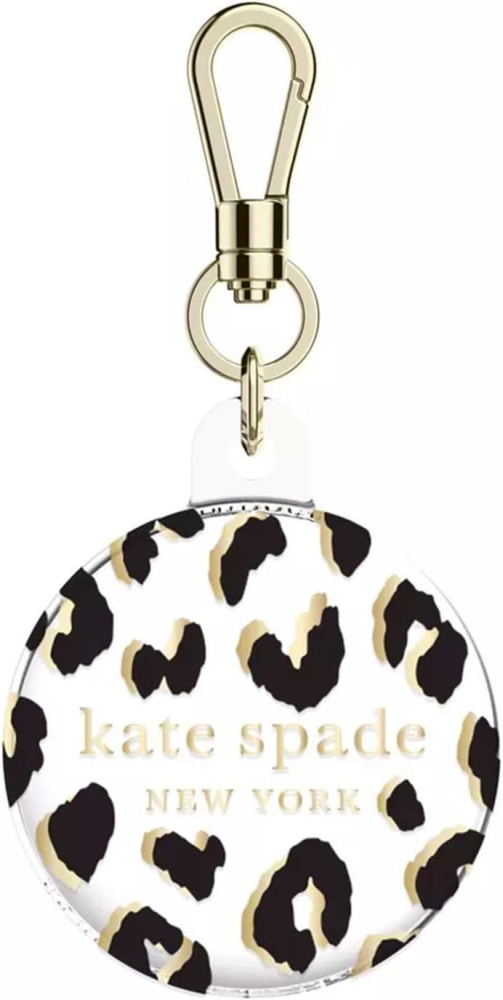 Kate Spade New York AirTag Holder with Gold Ring Clip - Protective Case for Apple AirTag - City Leopard