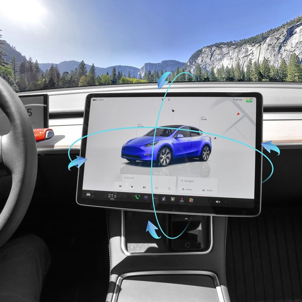 AAMHHM Screen Swivel Mount for Tesla Model Y 2019-2024 & Model 3 2017-2023 Left/Right 30° Up/Down 15° Rotating Four Directions Aluminium Alloy Tesla Screen Rotating Bracket