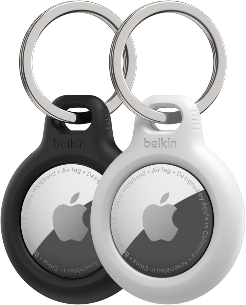Belkin AirTag Case with Key Ring (Secure Holder Protective Cover for Air Tag with Scratch Resistance Accessory) – 2-pack, Black and White, MSC002BTH35