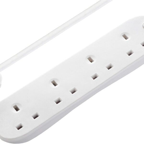 Masterplug Four Socket Extension Lead, 3 Metre Cable, Unswitched, 4-Way Plug Extension Cable, Power Strip, Basic Power, White, 13A, 4G, 3m, BFG3N