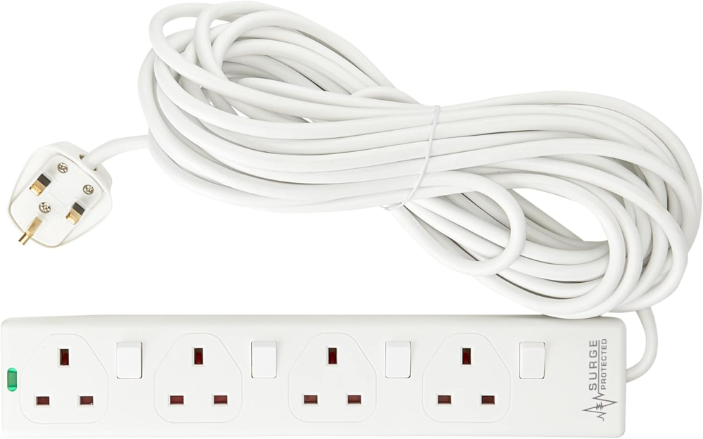 PRO ELEC PELB1942 4 Gang Switched Surge Protected Extension Lead White, 10m
