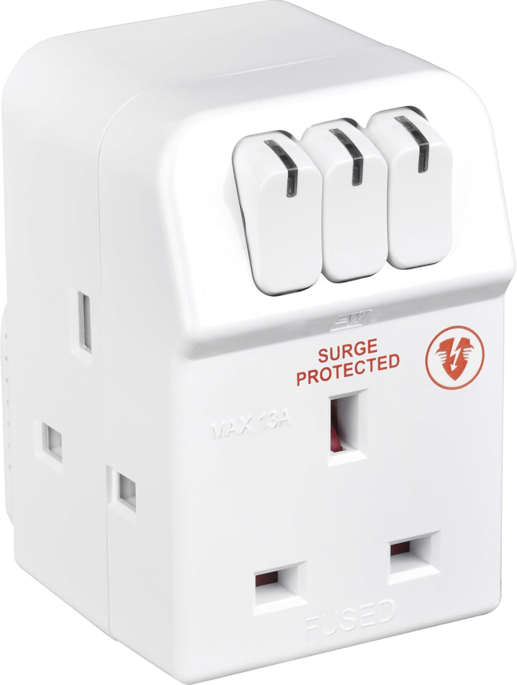 Masterplug Three Socket Surge Protected Adaptor with Individual Switches