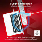 Masterplug Four Socket Extension Lead, 2 Metre Cable, Surge Protection, Individual Switches, Power and Surge LED Indicators, 4-Way Plug Extension Cable, Power Strip, White, 13A, 4G, 2m, SWSRG4210N - Image 5