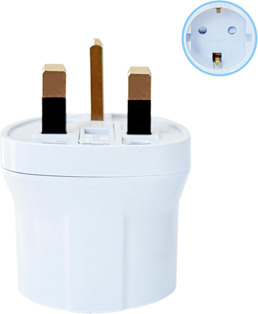 Double Dragon EU to UK Plug Adapter | European 2-Pin to UK 3-Pin Travel Adapter | Schuko & Europlug from France, Germany, Spain, Italy to UK Socket | BS8546 Certified, 13A Fused – White (1 Pack)