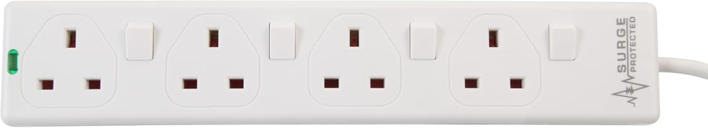 PRO ELEC PELB1921 4 Way Individually Switched Surge Protected Extension Lead White, 5m