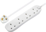 Masterplug Four Socket Extension Lead, 1 Metre Cable, Unswitched, 4-Way Plug Extension Cable, Power Strip, Basic Power, White, 13A, 4G, 1m, BFG110N