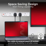 Masterplug Six Socket Extension Lead, 2 Metre Cable, Surge Protection, Individual Switches, Power and Surge LED Indicators, 6-Way Plug Extension Cable, Power Strip, White, 13A, 6G, 2m, SWSRG6210N - Image 4