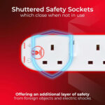 Masterplug Six Socket Extension Lead, 2 Metre Cable, Surge Protection, Individual Switches, Power and Surge LED Indicators, 6-Way Plug Extension Cable, Power Strip, White, 13A, 6G, 2m, SWSRG6210N - Image 5