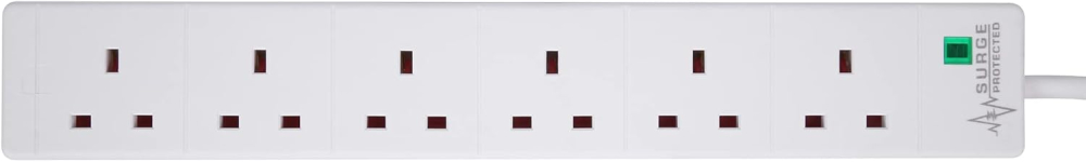 PRO ELEC PELB1703 6 Gang Extension Lead with Surge Protection White, 5m