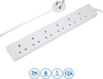 PRO ELEC PELB1526 6 Gang Extension Lead White, 2m - Image 3