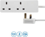 PRO ELEC 2-Gang Extension Lead | 500mm Cable | 13A | UK Plug | White – PELB1403 - Image 2