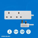 PRO ELEC 2-Gang Extension Lead | 500mm Cable | 13A | UK Plug | White – PELB1403 - Image 7