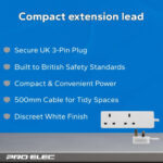 PRO ELEC 2-Gang Extension Lead | 500mm Cable | 13A | UK Plug | White – PELB1403 - Image 8