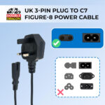 UK 3-Pin Plug to IEC C7 Figure 8 Power Cable, 2 Meter, BS1363 Certified Plug with 10A Fuse, VDE Approved Cable, CE Certified Connector | Compatible with Printers, Game Consoles, Set-Top Boxes & More - Image 7