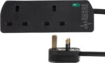 PRO ELEC PELB1989 2-Gang Extension Lead with Surge Protection, 1m, Black