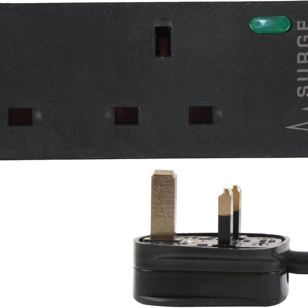 PRO ELEC PELB1989 2-Gang Extension Lead with Surge Protection, 1m, Black