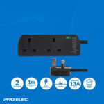 PRO ELEC PELB1989 2-Gang Extension Lead with Surge Protection, 1m, Black - Image 6