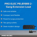 PRO ELEC PELB1989 2-Gang Extension Lead with Surge Protection, 1m, Black - Image 7
