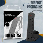 Roe Tenpo 4 Gang 2 Metre Extension Lead UK Pin Plug And Cable, 250v Power Adapter Multi Plug Extension Socket Strip For Home And Office, Wall Mountable Extension Cable (Black - 1Pack) - Image 2