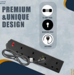 Roe Tenpo 4 Gang 2 Metre Extension Lead UK Pin Plug And Cable, 250v Power Adapter Multi Plug Extension Socket Strip For Home And Office, Wall Mountable Extension Cable (Black - 1Pack) - Image 3