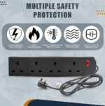 Roe Tenpo 4 Gang 2 Metre Extension Lead UK Pin Plug And Cable, 250v Power Adapter Multi Plug Extension Socket Strip For Home And Office, Wall Mountable Extension Cable (Black - 1Pack) - Image 5