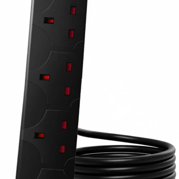 Roe Tenpo 4 Gang 2 Metre Extension Lead UK Pin Plug And Cable, 250v Power Adapter Multi Plug Extension Socket Strip For Home And Office, Wall Mountable Extension Cable (Black - 1Pack)