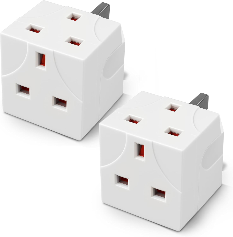 Desiretech 2 Way Adaptor – UK Double Plug Adapter with 13A Fuse – Compact Multi Plug Socket for Home & Office – Dual Extension Plug for Appliances, TV, PC, Kitchen & Lighting – White (2 Pack)