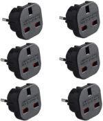 Q4U Q4UP6 Travel Adapter UK to Europe Black Plug Adapter UK to EU, UK 3 Pin to Plug European/France/Poland/Europe (EU) 2 Pin Adapter Travel – Pack of 6