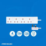 PRO ELEC PELB1808 4 Gang Extension Lead 15m, White - Image 3