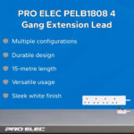 PRO ELEC PELB1808 4 Gang Extension Lead 15m, White - Image 8