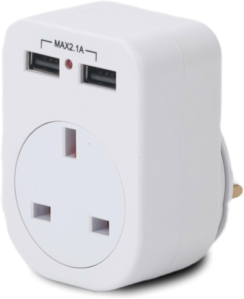 Status IONOS Twin USB Plug Through Adaptor | 2 USB Ports | Compact Design | Plug-Through Socket | Safe & Reliable | Ideal for Home & Travel | ION2USBPTAW1PK10