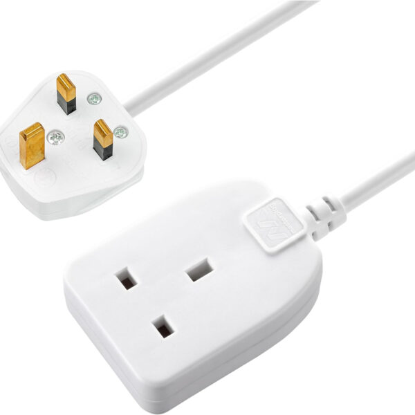 Masterplug One Socket Single Extension Lead, 5 Metre Cable, Unswitched, 1-Way Plug Extension Cable, Basic Power, White, 13A, 1G, 5m, BOG5