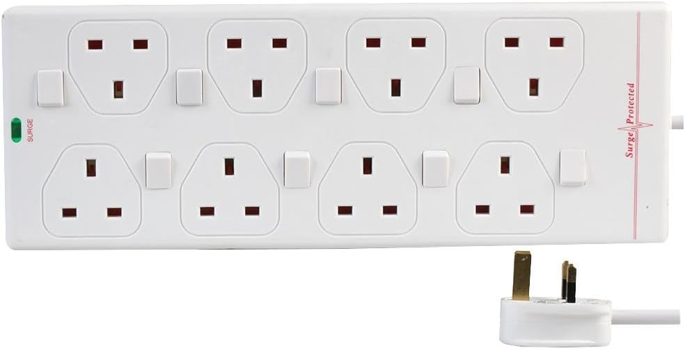 Pro Elec 2818NS(1N) 1 m 1 m 8 Way Individually Switched Surge Protected Extension Lead, White