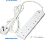 1ABOVE Heavy Duty Extension lead 4 Gang Way 2M,Power Adapter, Multi Socket Mains Strip White Extension Lead UK Pin Plug and Cable, (4 GANG 2 M, WHITE) - Image 2