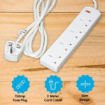 1ABOVE Heavy Duty Extension lead 4 Gang Way 2M,Power Adapter, Multi Socket Mains Strip White Extension Lead UK Pin Plug and Cable, (4 GANG 2 M, WHITE) - Image 5
