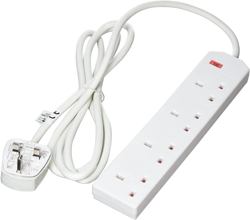 1ABOVE Heavy Duty Extension lead 4 Gang Way 2M,Power Adapter, Multi Socket Mains Strip White Extension Lead UK Pin Plug and Cable, (4 GANG 2 M, WHITE)