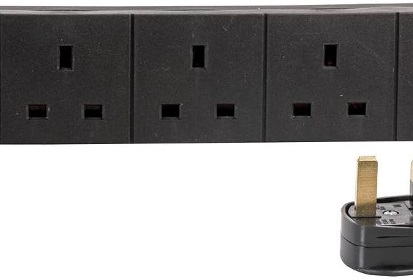 PRO ELEC 4-Gang Mains Extension Lead, 1m Black, 13A UK Plug