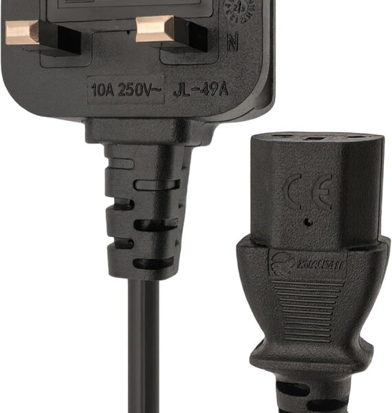 Double Dragon UK 3-Pin Plug to IEC C13 Power Cable – 2 Metre | 10A Fused BS1363 Plug | VDE Certified H05VV-F 3G 1.0mm² Copper Core | CE & BS Approved Black PVC Kettle Lead for PC, Monitor, Printer etc